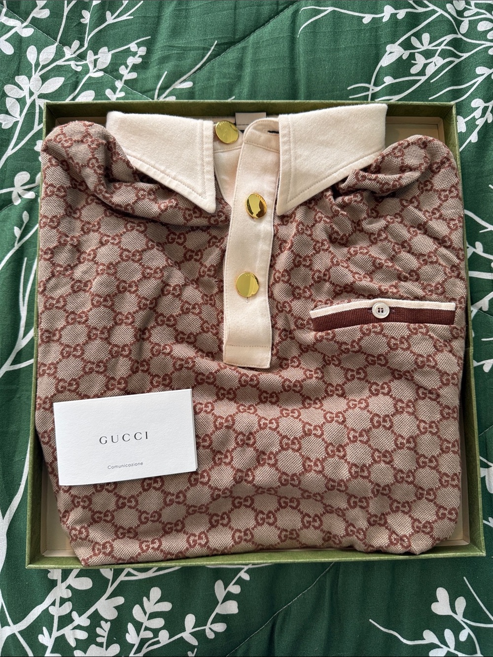 Gucci Beige and Brown GG Monogram Polo with Cream Placket